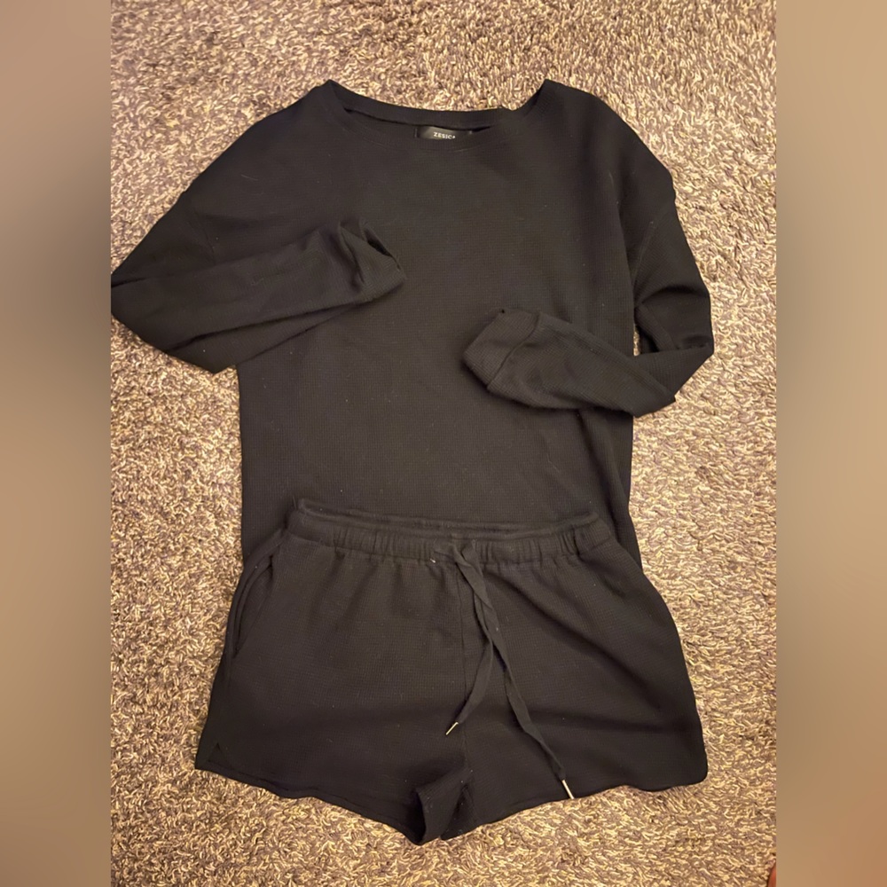Black Waffle Knit Matching Set